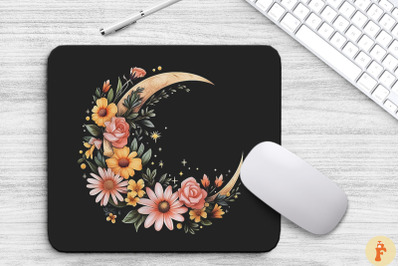 Vintage Crescent Moon And Flowers