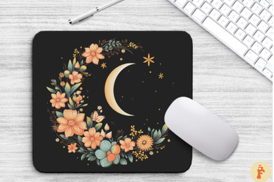 Vintage Crescent Moon And Flowers