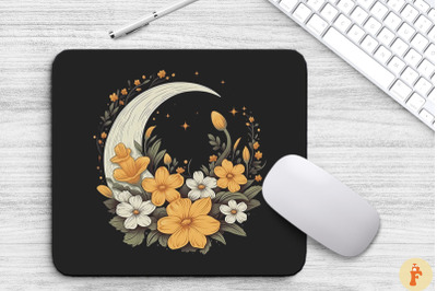 Vintage Flower And Crescent Moon