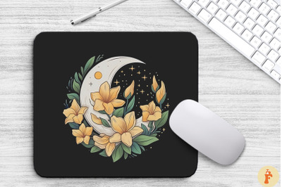 Vintage Flower And Crescent Moon