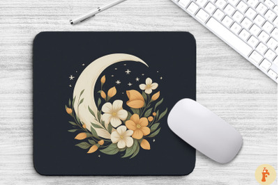 Vintage Flower And Crescent Moon