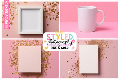 Pink and Gold Print and Mug Mockup Design | Feminine Stock Photography