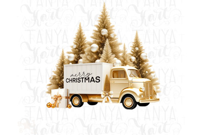 Gold Christmas Car Sublimation Design