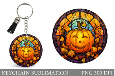 Stained Glass Pumpkin Keychain. Cute Pumpkin Round Keychain