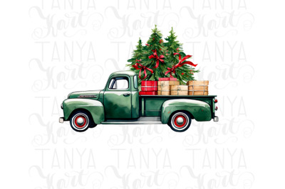 PNG Green Truck Art for Winter Shirt Designs