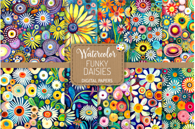 Funky Daisies - Watercolor Digital Paper Patterns