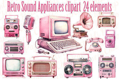 Retro music clipart,Vintage Music, Retro Vibes,Radio Boombox,Retro mic