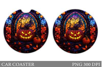 Halloween Pumpkin Stained Glass Car Coaster Sublimation