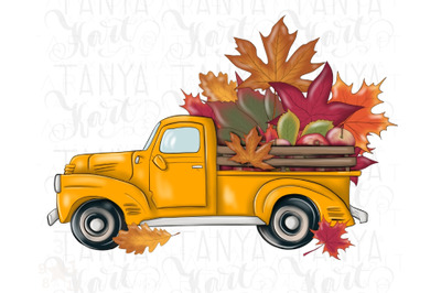 Yellow Fall Truck Png Digital Download for Sublimation