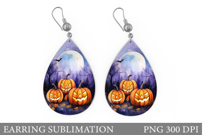 Scary Pumpkin Watercolor Design. Halloween Pumpkin Earring