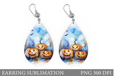 Pumpkin Watercolor Earring. Halloween Teardrop Earring