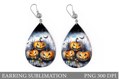 Halloween Teardrop Earring. Scary Pumpkin Watercolor Earring