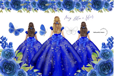 Navy Blue and Silver Princess Dresses Clipart