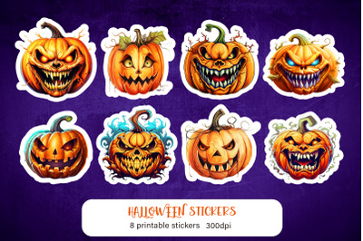 Cute cartoon pumpkin sticker pack Halloween characters PNG