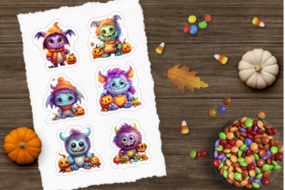Cute cartoon monsters sticker Halloween sticker PNG