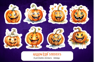Cute cartoon pumpkin sticker pack Halloween characters PNG