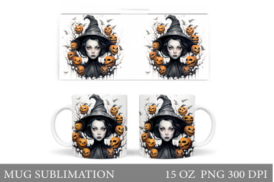 Witch Mug Wrap Design. Halloween Mug Wrap Sublimation