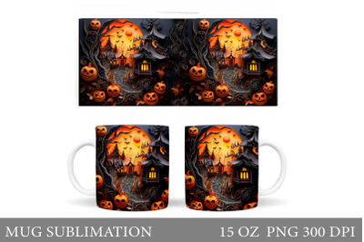 Halloween Mug Wrap Design. Scary Pumpkin Mug Sublimation