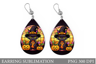 Black Cat Pumpkin Earring. Halloween Teardrop Earring Design