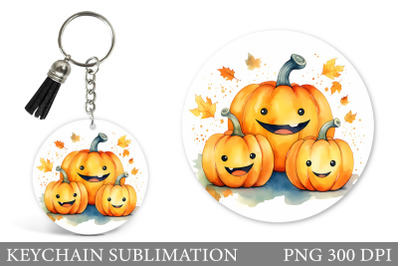 Cute Pumpkin Watercolor Keychain. Halloween Keychain Design