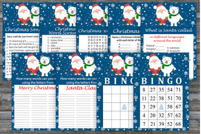 Christmas party games bundle,Santa polar bear Printable christmas game