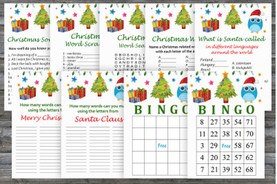 Christmas party games bundle,Xmas tree owl Printable christmas game
