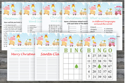 Christmas party game bundle,Xmas train animal Printable christmas game