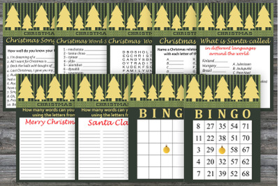 Christmas party games bundle,Gold Xmas tree Printable christmas game