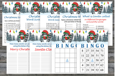 Christmas party game bundle,Christmas Raccoon Printable christmas game