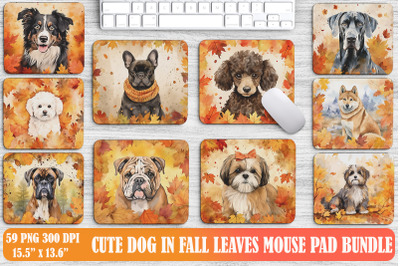 Cute Dog In Fall Leaves Mouse Pad Design