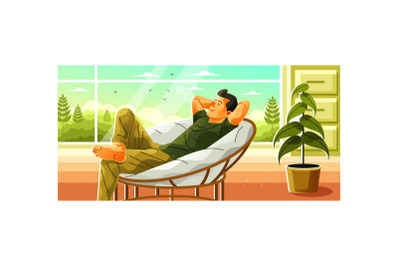 Young Man Relaxing in Room Illustration