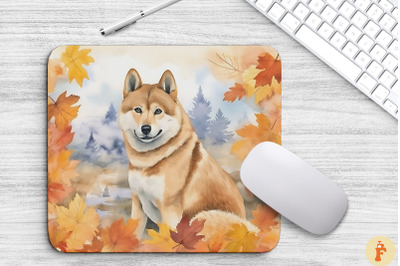 Cute Akita And Autumn Mouse Pad Design