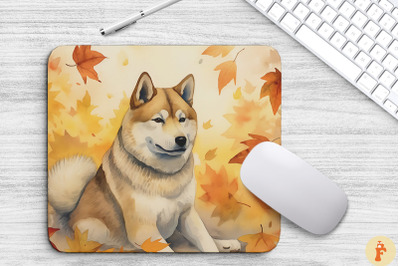 Cute Akita And Autumn Mouse Pad Design