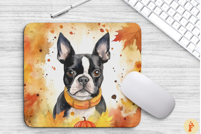 Cute Boston Terrier And Autumn Mouse Pad