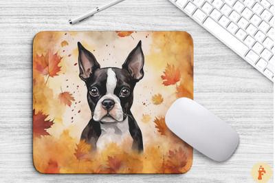 Cute Boston Terrier And Autumn Mouse Pad