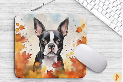 Cute Boston Terrier And Autumn Mouse Pad