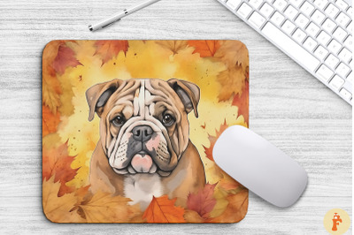 Cute Bulldog And Autumn Mouse Pad Design