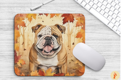 Cute Bulldog And Autumn Mouse Pad Design