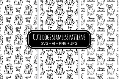 Cute Dogs Seamless Vector Patterns