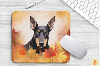 Cute Doberman Pinscher And Fall Leaves