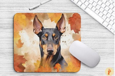 Cute Doberman Pinscher And Fall Leaves