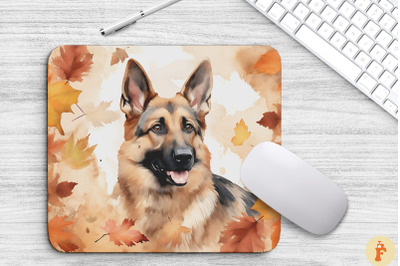 Cute German Shepherd And Fall Leaves