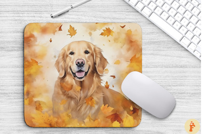 Cute Golden Retriever And Fall Leaves