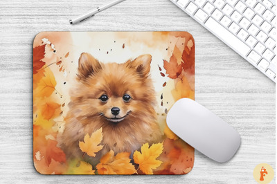 Cute Pomeranian And Autumn Mouse Pad