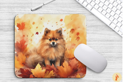 Cute Pomeranian And Autumn Mouse Pad