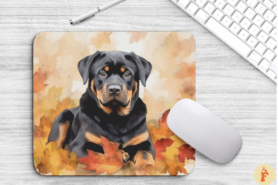 Cute Rottweiler And Fall Leaves