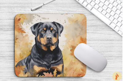 Cute Rottweiler And Fall Leaves