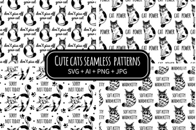 Cute Cats Seamless Vector Patterns
