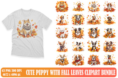 Cute Puppy With Fall Leaves Clipart