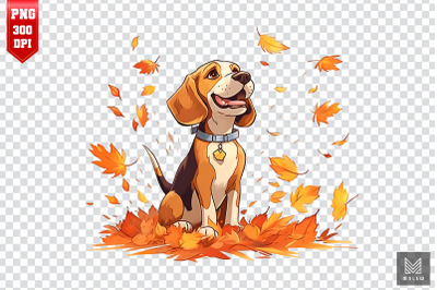 Cute Beagle Dog With Fall Leaves Clipart